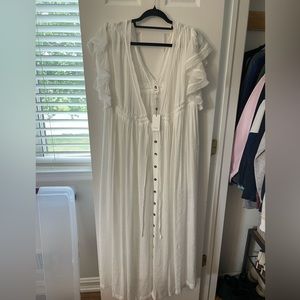 White Boho Button Down Maxi Dress